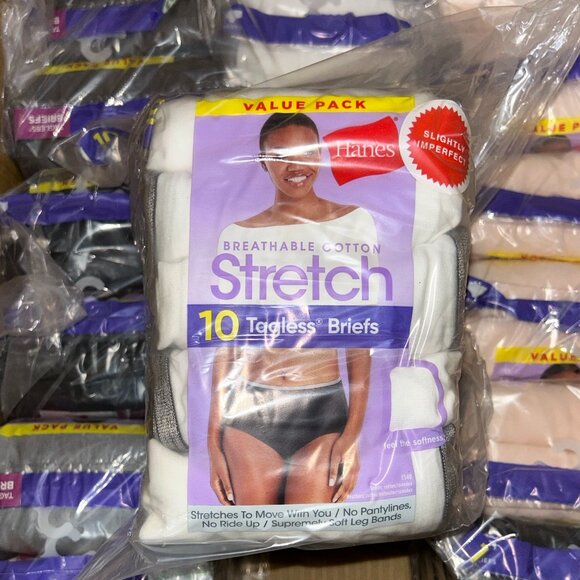 Hanes Women’s Tagless Briefs – LOT 70 - 180 pcs – 18 packs (10 ea) – Sz 6 - NEW - Picture 1 of 3